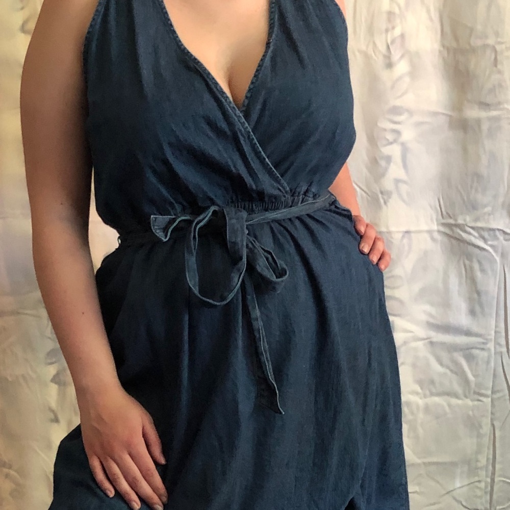 Denim Petal Style Midi Dress
